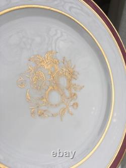 Set Of 12 Spode Bone China England Dinner Plate Marroon Border Gold Trim