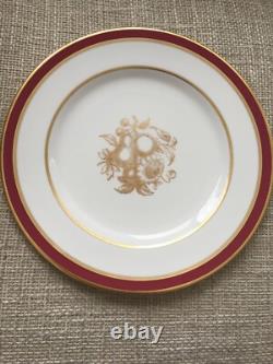 Set Of 12 Spode Bone China England Dinner Plate Marroon Border Gold Trim