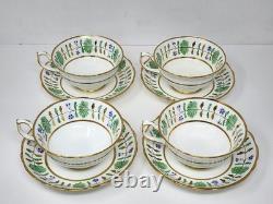 Set Of 4 Hammersley England Palmetto Tea Cup & Saucer Green White Gold China