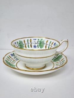 Set Of 4 Hammersley England Palmetto Tea Cup & Saucer Green White Gold China