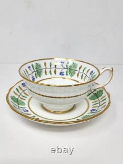 Set Of 4 Hammersley England Palmetto Tea Cup & Saucer Green White Gold China