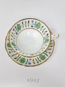 Set Of 4 Hammersley England Palmetto Tea Cup & Saucer Green White Gold China