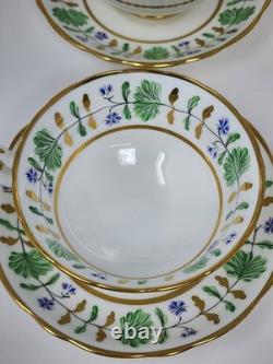 Set Of 4 Hammersley England Palmetto Tea Cup & Saucer Green White Gold China