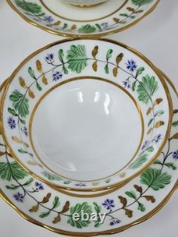 Set Of 4 Hammersley England Palmetto Tea Cup & Saucer Green White Gold China