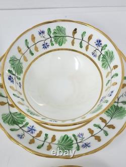Set Of 4 Hammersley England Palmetto Tea Cup & Saucer Green White Gold China