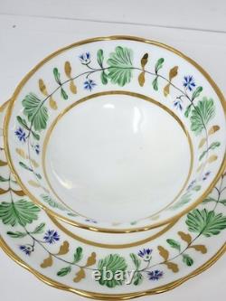 Set Of 4 Hammersley England Palmetto Tea Cup & Saucer Green White Gold China