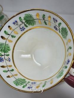 Set Of 4 Hammersley England Palmetto Tea Cup & Saucer Green White Gold China