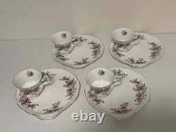 Set Of 4 Rare Royal Albert Bone China Snack And Tea Set Lavander Rose