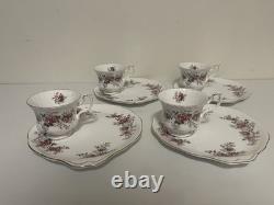 Set Of 4 Rare Royal Albert Bone China Snack And Tea Set Lavander Rose