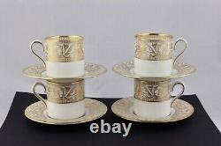 Set Of 4 Wedgwood Gold Florentine Coffee Espresso Demitasse Cups & Saucers New