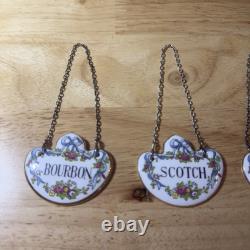 Set Of 5 Vintage Crown Staffordshire England Bone China Bottle Decanter Tags Bow