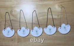 Set Of 5 Vintage Crown Staffordshire England Bone China Bottle Decanter Tags Bow