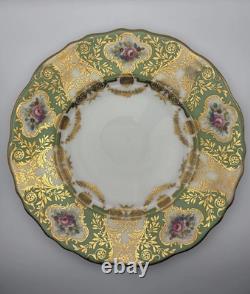 Set Of 6 Cauldon China England Hand Painted Green Gold Floral Plates 9