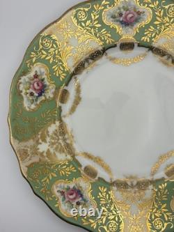 Set Of 6 Cauldon China England Hand Painted Green Gold Floral Plates 9