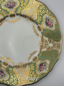Set Of 6 Cauldon China England Hand Painted Green Gold Floral Plates 9