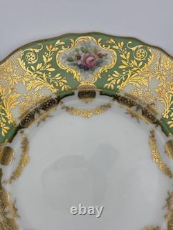 Set Of 6 Cauldon China England Hand Painted Green Gold Floral Plates 9