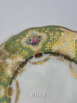 Set Of 6 Cauldon China England Hand Painted Green Gold Floral Plates 9
