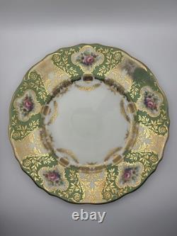 Set Of 6 Cauldon China England Hand Painted Green Gold Floral Plates 9