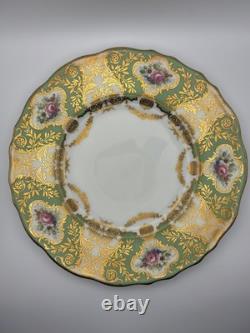 Set Of 6 Cauldon China England Hand Painted Green Gold Floral Plates 9