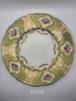 Set Of 6 Cauldon China England Hand Painted Green Gold Floral Plates 9