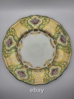 Set Of 6 Cauldon China England Hand Painted Green Gold Floral Plates 9