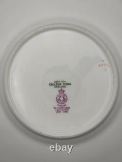 Set Of 6 Cauldon China England Hand Painted Green Gold Floral Plates 9