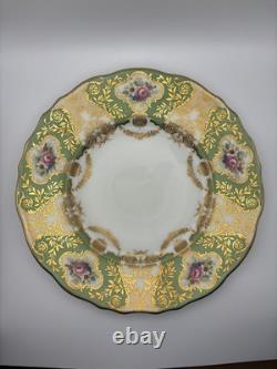Set Of 6 Cauldon China England Hand Painted Green Gold Floral Plates 9