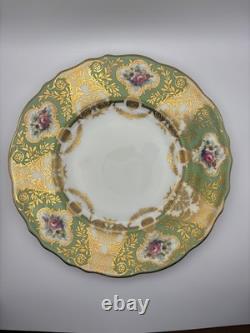 Set Of 6 Cauldon China England Hand Painted Green Gold Floral Plates 9