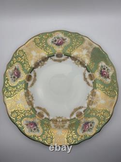 Set Of 6 Cauldon China England Hand Painted Green Gold Floral Plates 9