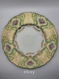 Set Of 6 Cauldon China England Hand Painted Green Gold Floral Plates 9