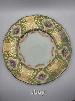 Set Of 6 Cauldon China England Hand Painted Green Gold Floral Plates 9