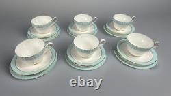 Set Of 6 VTG Paragon England Turquoise Blue Bone China Tea Trios 18pc Cup Saucer