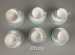 Set Of 6 VTG Paragon England Turquoise Blue Bone China Tea Trios 18pc Cup Saucer