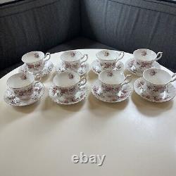 Set Of 8 Royal Albert Lavender Rose Teacups & Saucers, Bone China England EUC