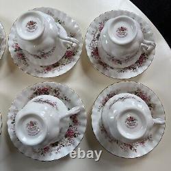 Set Of 8 Royal Albert Lavender Rose Teacups & Saucers, Bone China England EUC