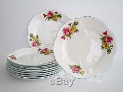 Set of 11, Shelley England Begonia Fine Bone China Salad Plate, Vintage