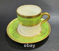 Set of 12 Coalport Bone China green & gold demitasse cup & saucer