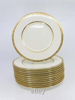 Set of 12 MINTONS H3721 Cream & Gold Band Trim Dinner Plates 10.25 Diameter