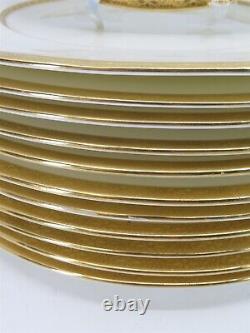 Set of 12 MINTONS H3721 Cream & Gold Band Trim Dinner Plates 10.25 Diameter