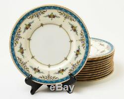 Set of 12 Minton Fine China England Lunch Plates 8.75 Cream Blue Floral