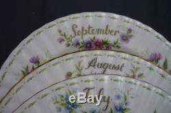Set of 12 Royal Albert England Flower Month Series Bone China 8 Desert Plates