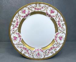 Set of 12 Royal Doulton Pink Roses Gold Gilt Encrusted Dinner Plates 10 1/2
