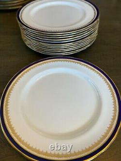 Set of 14 Aynsley England Bone China Embassy Colbalt Blue & Gold Dinner Plates