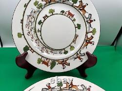 Set of 3 Crown Staffordshire HUNTING SCENE Dinner Plates Bone China England