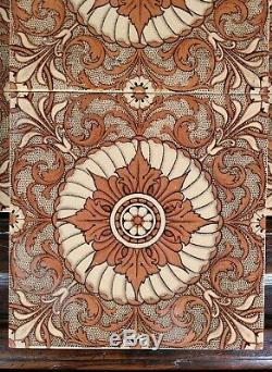 Set of 4 Antique Mintons China Works Floral Tile England Victorian Art Nouveau