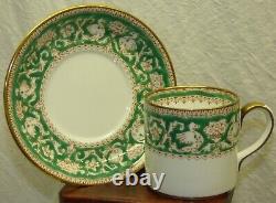 Set of 4 Crown Staffordshire Green Ellesmere Demitasse Cups & Saucers England