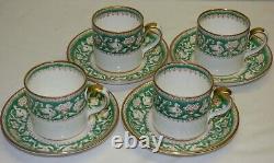 Set of 4 Crown Staffordshire Green Ellesmere Demitasse Cups & Saucers England