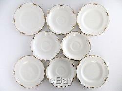 Set of 4, Royal Crown Derby England Bone China White Regency Tea cups & Saucers