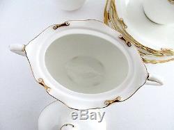 Set of 4, Royal Crown Derby England Bone China White Regency Tea cups & Saucers