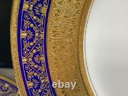 Set of 4 Royal Doulton for Tiffany COBALT / GOLD ENCRUSTED Dinner Plates
